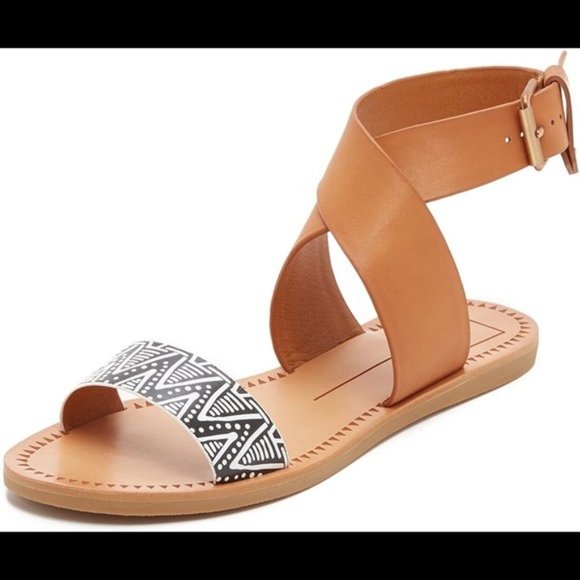 Dolce vita Sandal leather Julius Aztec Print Strap Sz 8.5 Black White Tan - Picture 11 of 11